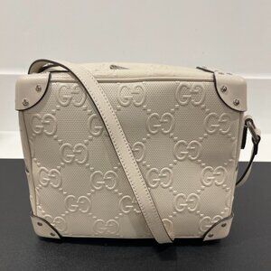 Gucci Calfskin GG Tennis Embossed Square Messenger Bag Mystic White (JB1362)